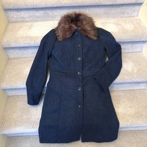 Faux Fur Collar Tailored Twill Wool Coat